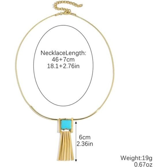 Art Deco-Inspired Turquoise Bar Pendant Necklace Western Bohemian Vintage - Picture 3 of 4